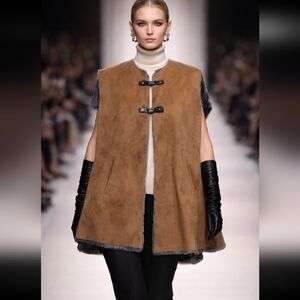 Brown Faux Suede Vest Cape with Toggle Closure Size Large XL